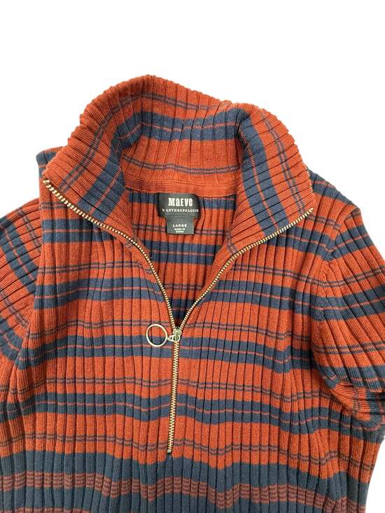 Maeve by Anthropologie Orange and Blue Striped Rib-Knit Quarter-Zip Sweater Size - Picture 5 of 6